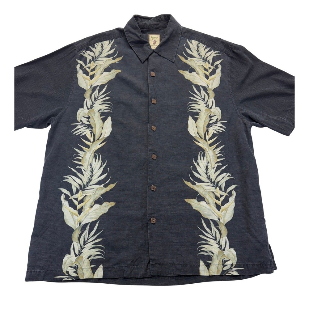 Jamaica Jaxx Button Up Mens M Black Silk Tropical Caribbean Island Camp Shirt